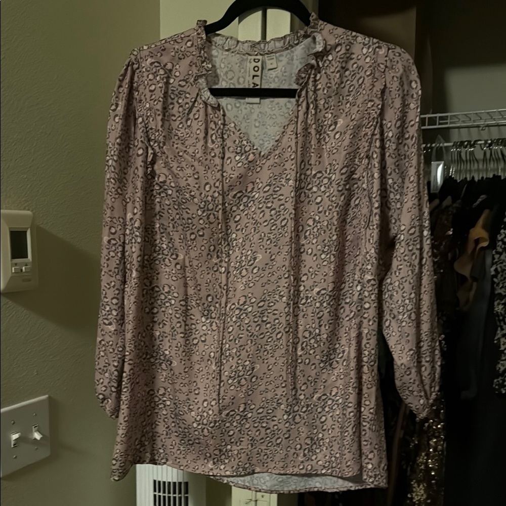 Dolan Pink and Gray 3/4 Sleeve Blouse